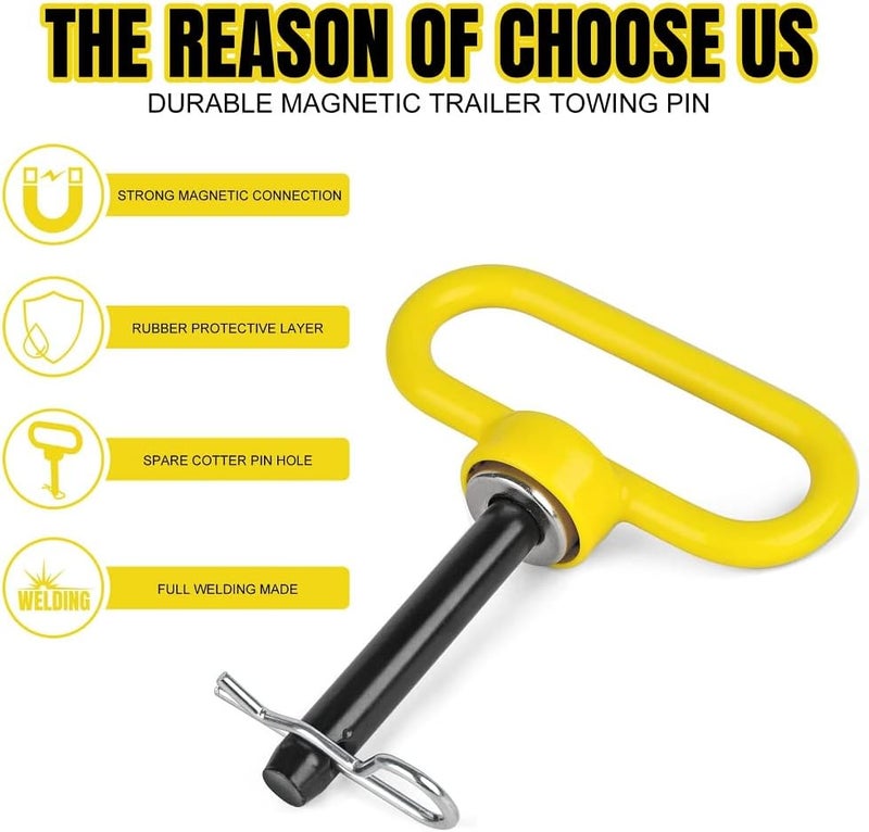Comonc 1/2 inch Magnetic Trailer Hitch Pin and Clip Tow Hitch Pin Pin Heavy Duty Lawn Mower Hitch for Tractors, Towing, Lawn Mower, Golf Cart and ATV, Heavy Duty Gate Pin,2PCS - Image 2
